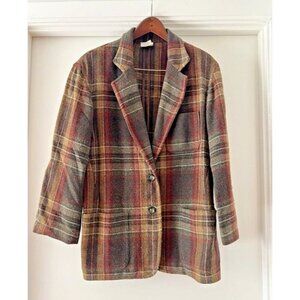 Woman's Large Vintage RAFAELLA Brown Plaid Academia Teacher Boho‎ Classic Jacket